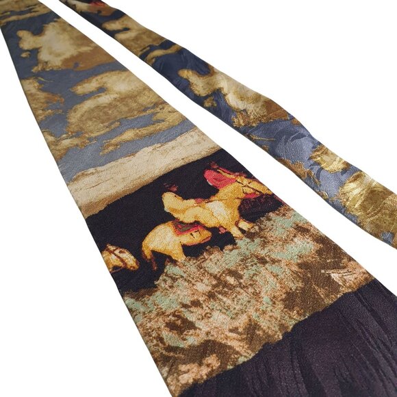 Museum Artifacts All Silk Mens Horse Scene Travelers Vintage Art Necktie Gift - Picture 2 of 5